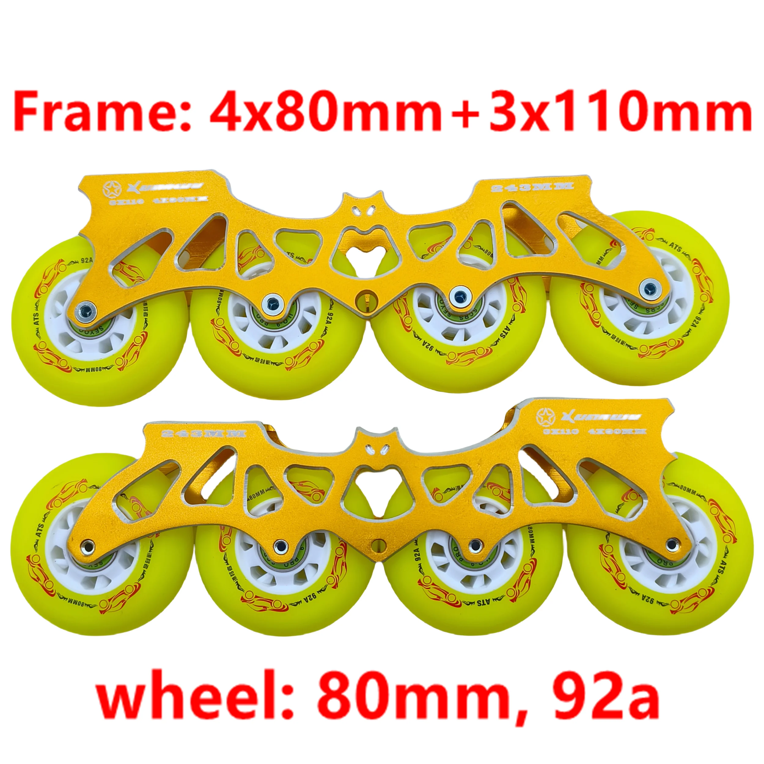 إطار تزلج 2 في 1 243 مم مسطح 4 × 80 مم 3 × 110 مم مع عجلة 80 مم 92 أمبير