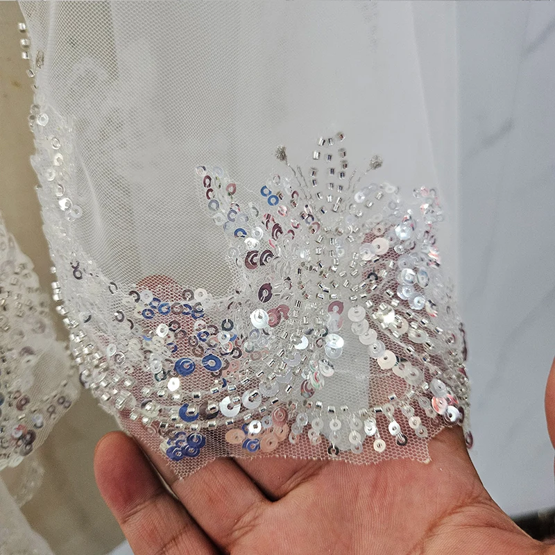 customizedSequin veil 2024 new shiny diamond short 2-layer wedding bridal accessories wedding powder blusher veil with hair comb