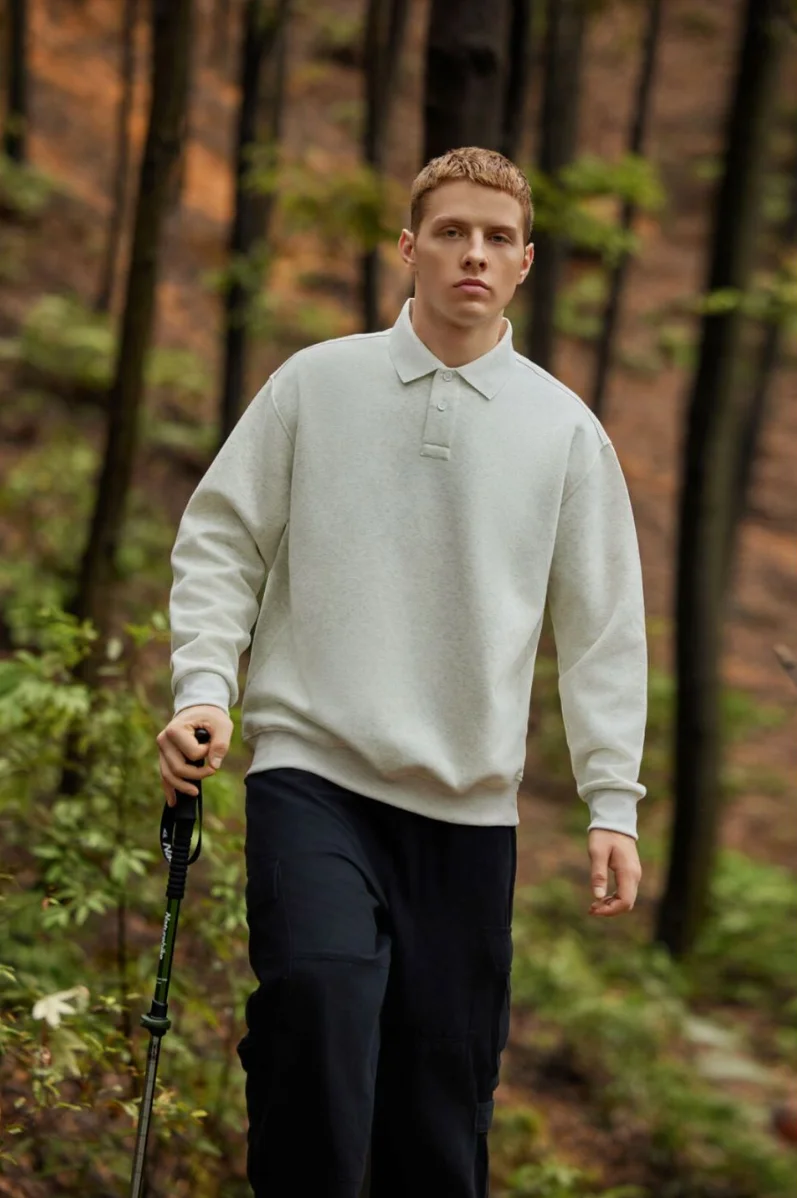

350g Mens Cotton Long Sleeve Polo Shirts T-shirt Lapel Button Korean Fashion Spring and Autumn Loose Casual Versatile Top