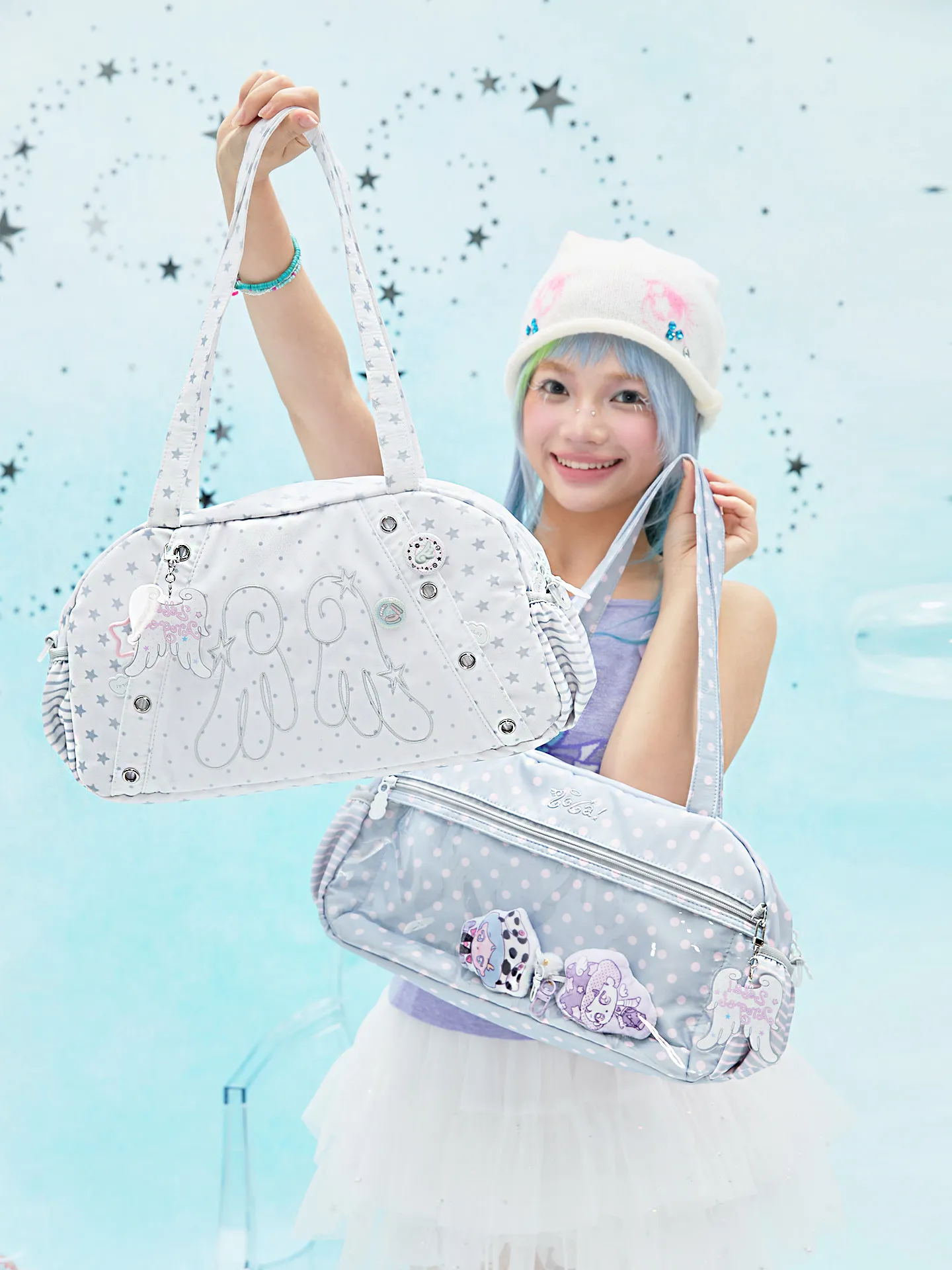 Star Boston Pain Bag Embroidery Y2K Handbags Two-dimensional Star Chasing Large-capacity Polka Dot Women's Shoulder Bag