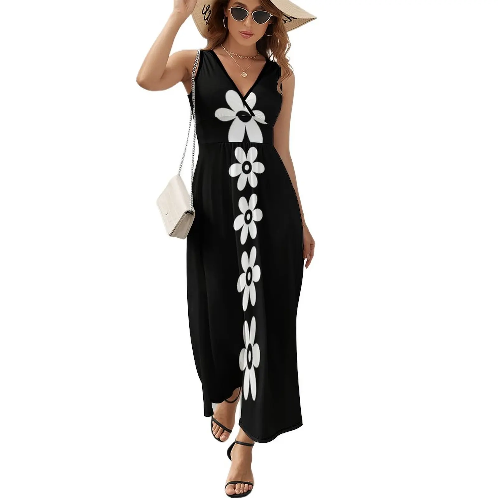 

Black & White - Retro Daisy Flower - 60s Mod Sleeveless Dress Female clothing dresses for women 2023 dress summer Elegant gowns