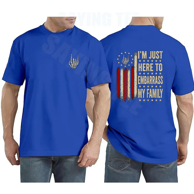 Ich bin nur hier, um meine Familie zu schmeicheln. Sarkastisches T-Shirt, Y2k-Flagge der USA, Skelett, Halloween-Kostüm, weiche Baumwolle, kurzärmelige Kleidung – Detail 9