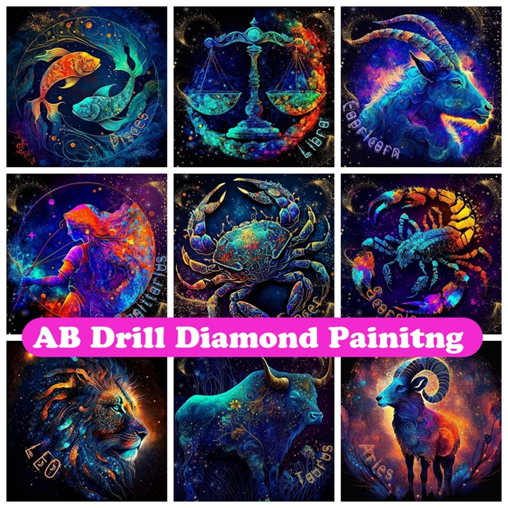 Zodiac Sign 5D DIY AB Diamond Art Painting Fantasy Astrology Twelve Constellation Full Drills Mosaic Cross Stitch Home Decor