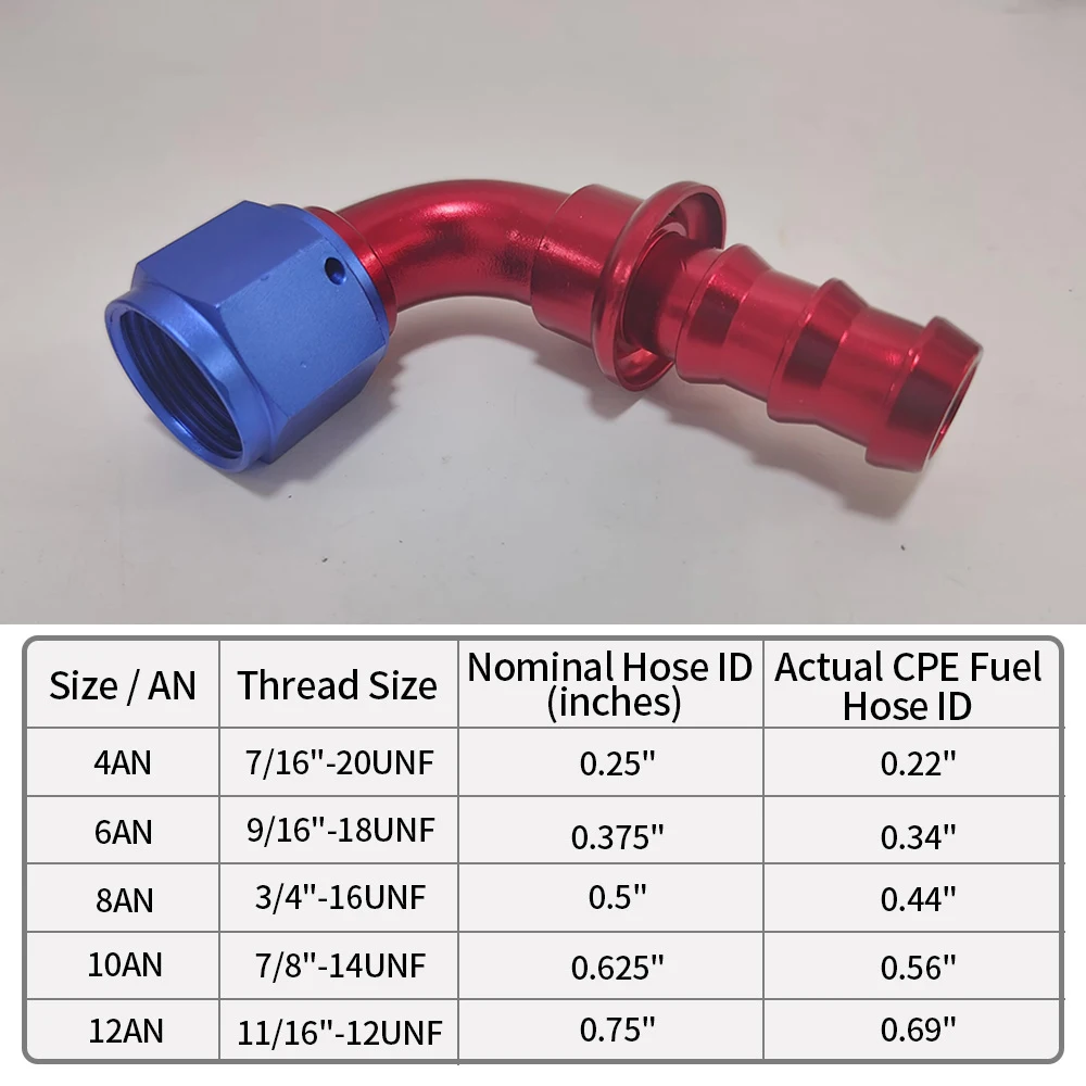 Universal an4 ~ an20 alumínio óleo combustível montagem fêmea giratória para empurrar bloqueio mangueira final adaptador kit tubo de borracha 90 °