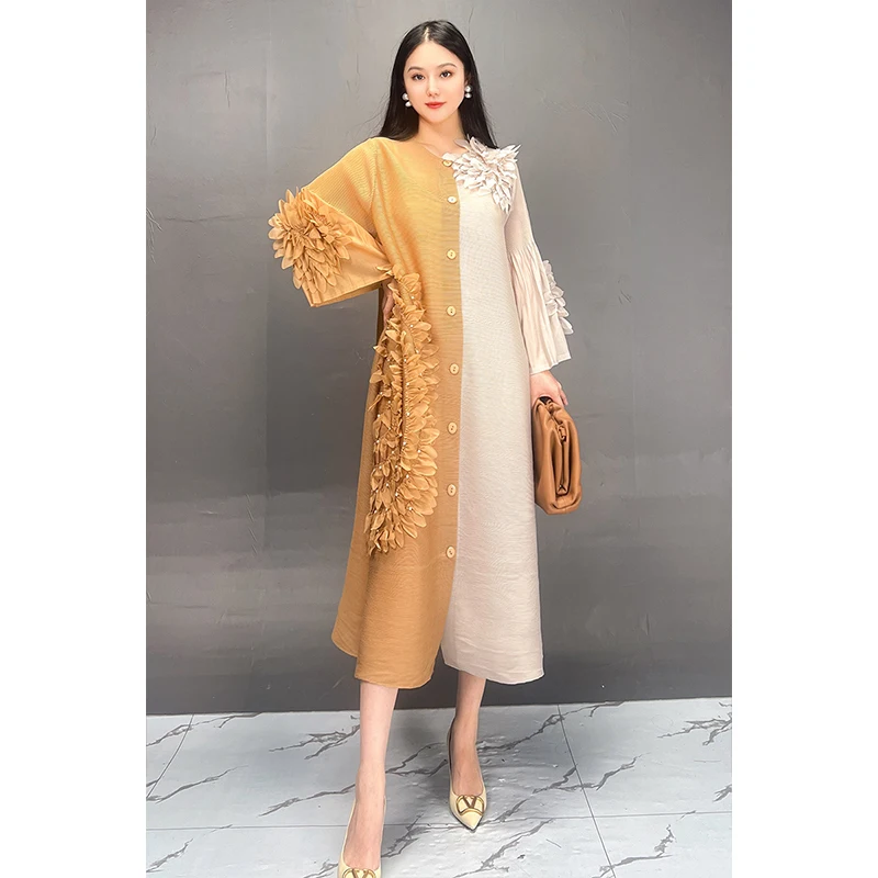 Vefadisa 2024 Autumn New Patchwork Design Women Dress O-Neck Long Sleeve Floral Decoration Dress Elegant Fashion Dress ZXY1108A