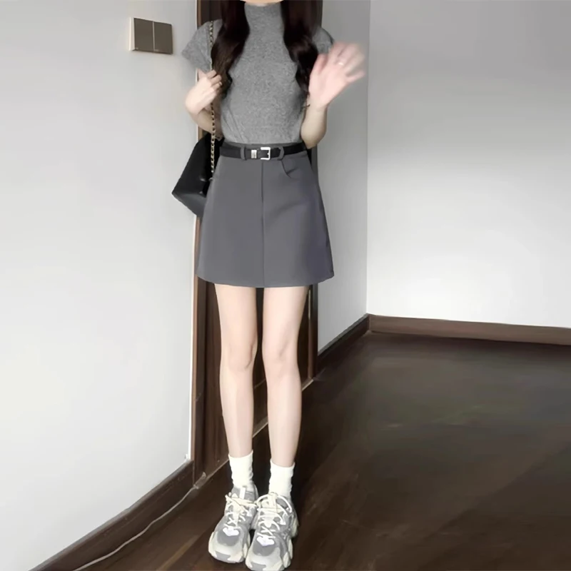 

Юбка-трапеция больших размеров в деловом стиле с завышенной талией, женская, весна-осень, не просвечивающая, для прогулок, стройнящая, в корейском стиле, для офиса