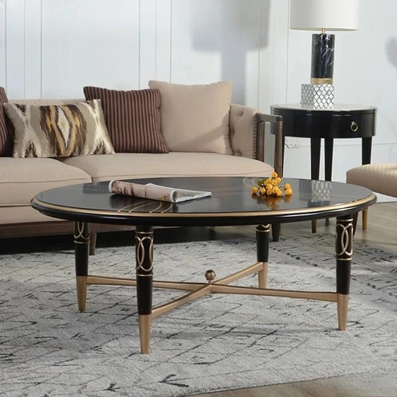 B luxury solid wood oval anti-collision coffee table classical modern simple