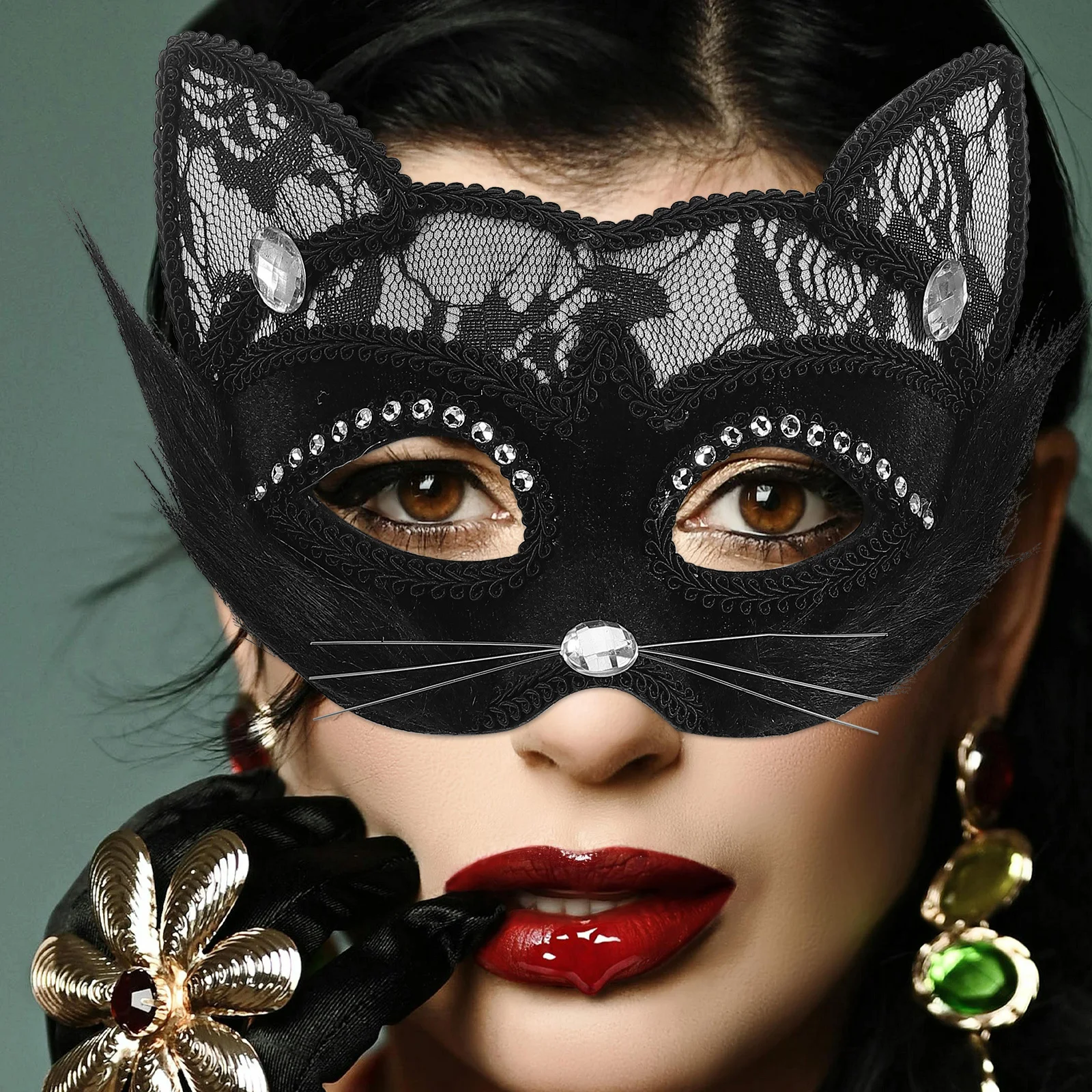 Máscara de gato de encaje negro para hombres y mujeres, mascarada, disfraz de Halloween, máscara facial para fiesta, accesorios para festivales, máscaras de disfraz para adultos