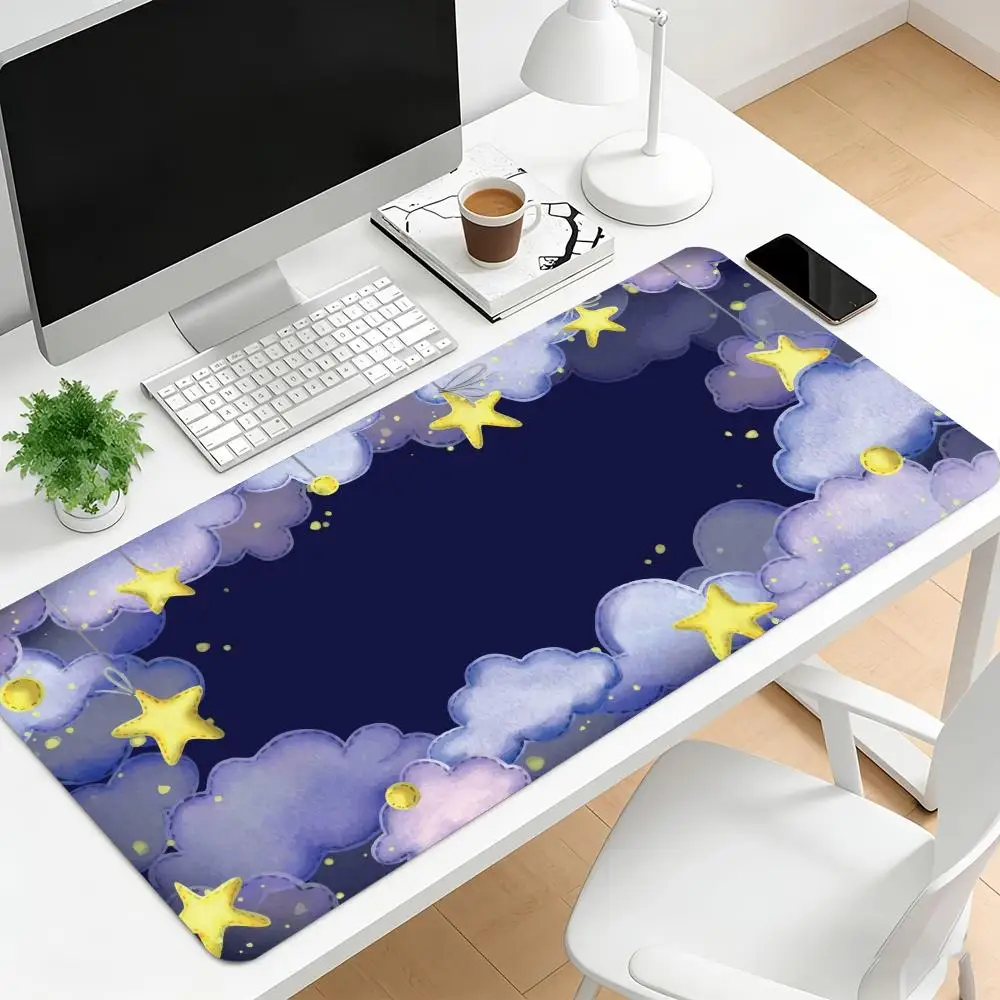 Magical Night Sky Moon Star Cloud Gaming Mouse Pad Anti‑Slip Rubber Desk Mat Stitched Edges For PC Laptop Home Office Desktop