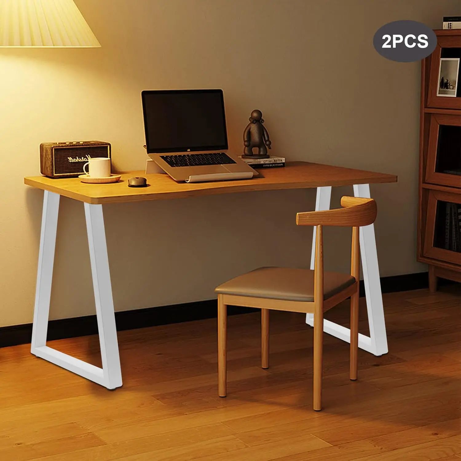 Juego de 2 patas de Metal para mesa de comedor, muebles de oficina y café, color blanco trapezoidal, resistente, 28 pulgadas