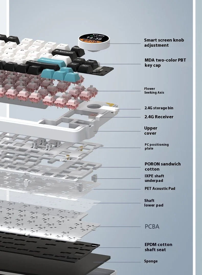 Vter-K75 Teclado mecânico para jogos, modo Thri, junta, 83 teclas, tela TFT, Hot Swap, teclado do escritório, PBT, N-Key, Rollover