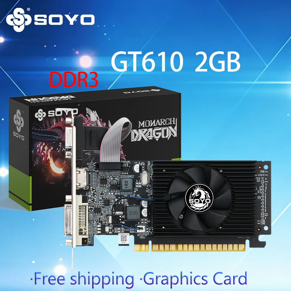 SOYO NVIDIA GPU GT610 2G Half-height Graphics Card DDR3 64Bit 40nm Gaming Video Cards Desktop Computer components VGA HDMI DVI