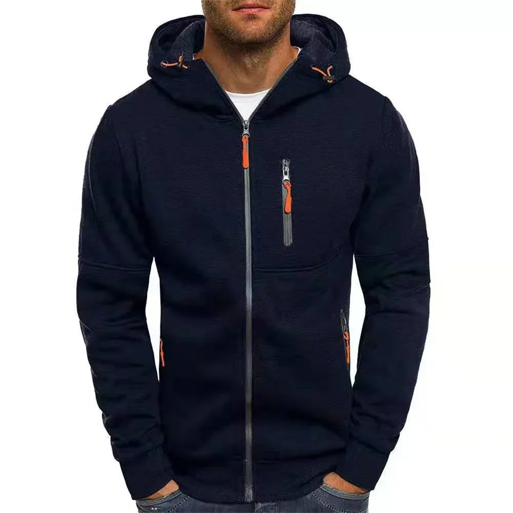 Sudadera con capucha con cremallera y múltiples bolsillos para hombre, ropa deportiva para correr y ocio, abrigo con cremallera, otoño e invierno, novedad