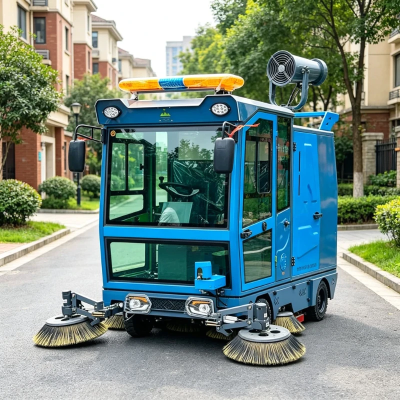 Fully Enclosed Cabin Electric Ride on Street Sweeping Machine Customized Heavy Duty Industrial Floor Cleaner