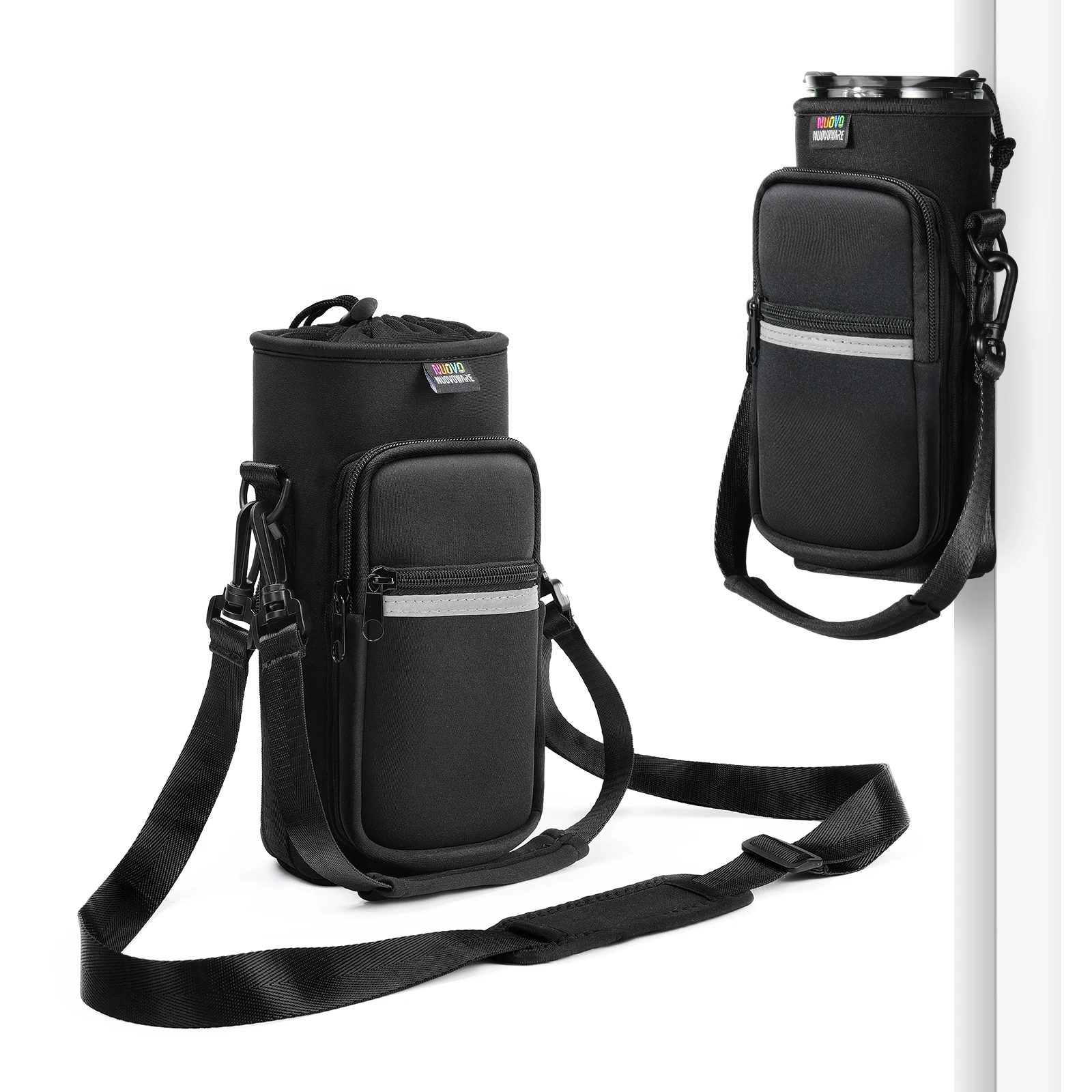 25oz/32oz Water Bottle Carrier Holder Magnetic Gym Bag Adjustable Shoulder Strap 2 Pocket Sports Sling Neoprene Sleeve