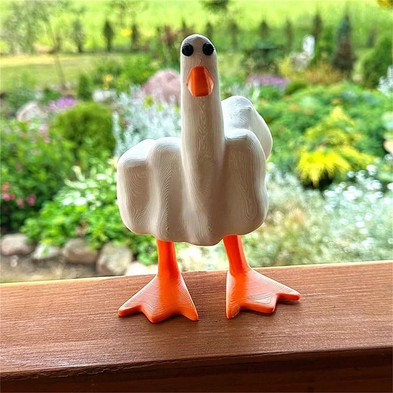 1x Creative Middle Finger White Duck Figurines Resin Duck Ornament Fisted for Home Garden Yard Desk Decoration Crafts Miniatures