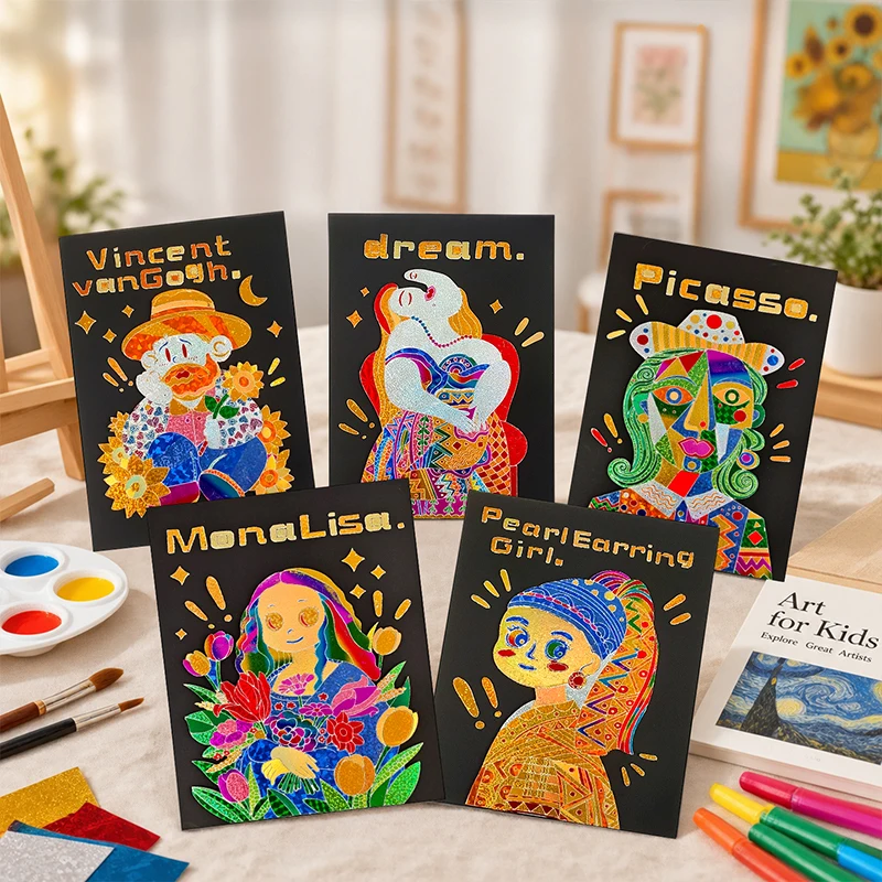 5Pcs Children Foil Transfer Sticker Art Kit DIY Peel Art Painting Set Kids Creative Hand Craft Toy Educational Focus Training