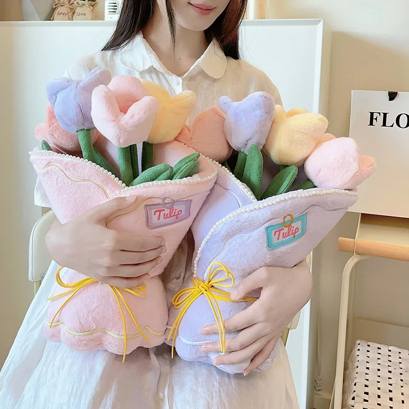 30cm Beautiful Tulip Bouquet Plush Toys Lovely Plush Simulated Artificial Flowers Sunflower Mushroom Potted Plant Dolls  Gift