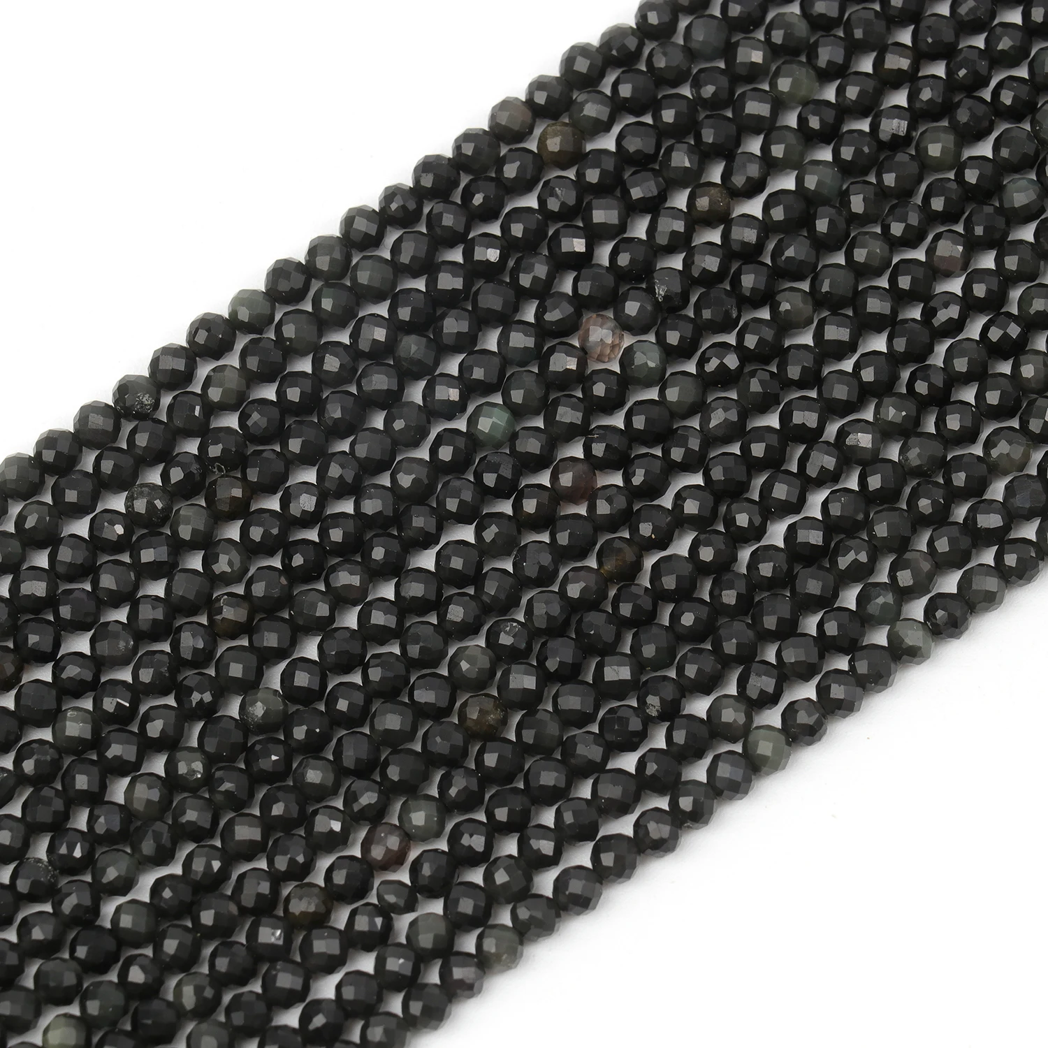 Großhandel Facettierte 2 3 4mm Naturstein Silberfarbene Obsidian-Perlen Runde Kleine Lose Perlen für Schmuckherstellung DIY Armbänder – Detail 2