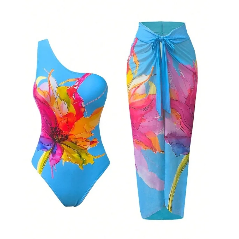 2026 new e-commerce one-piece two-piece conservative printed swimsuit women's European and American bikini