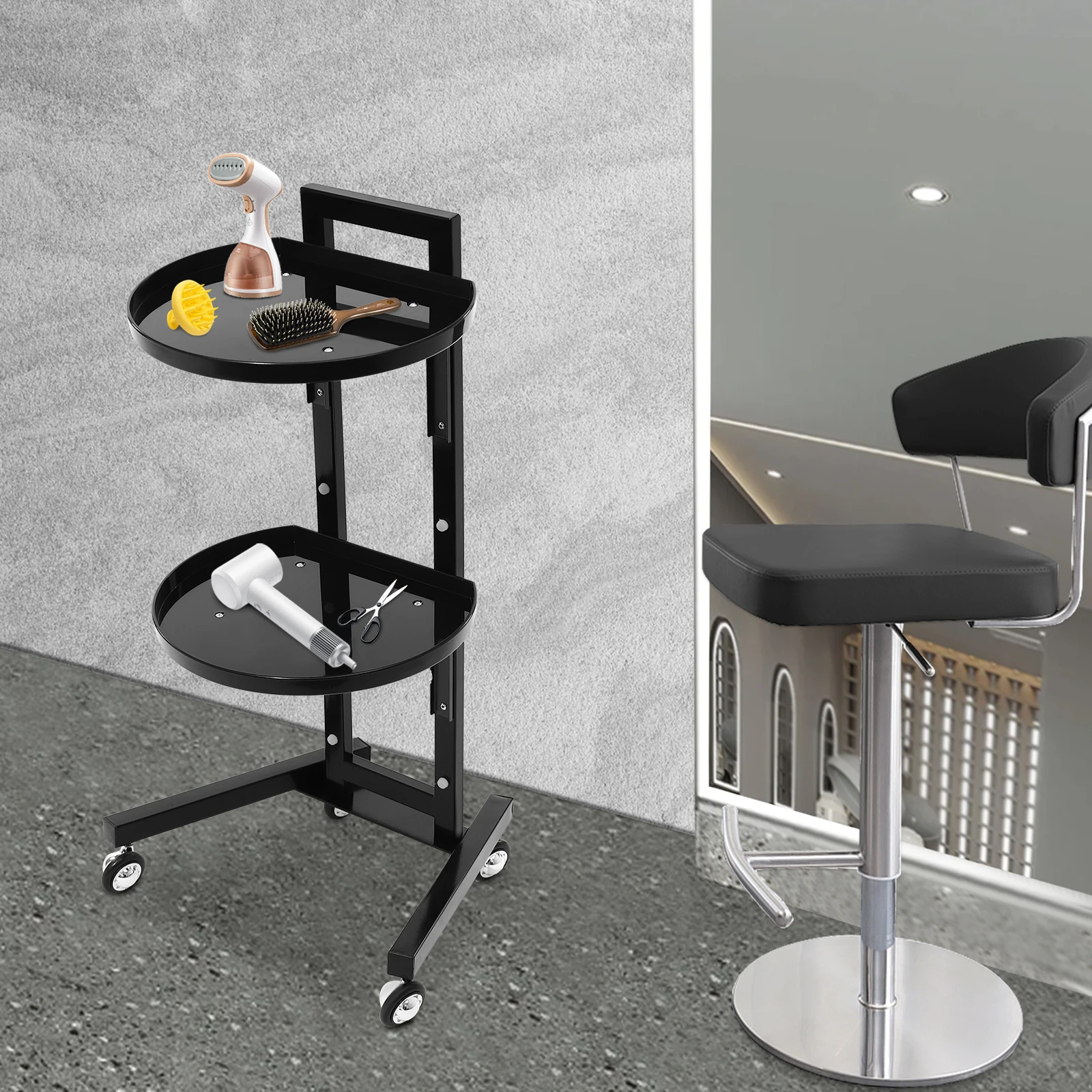 

Mobile Hairdressing Trolley Professional Salon SPA Cart Beauty Hair Lash Cart Semi-Circular Tray