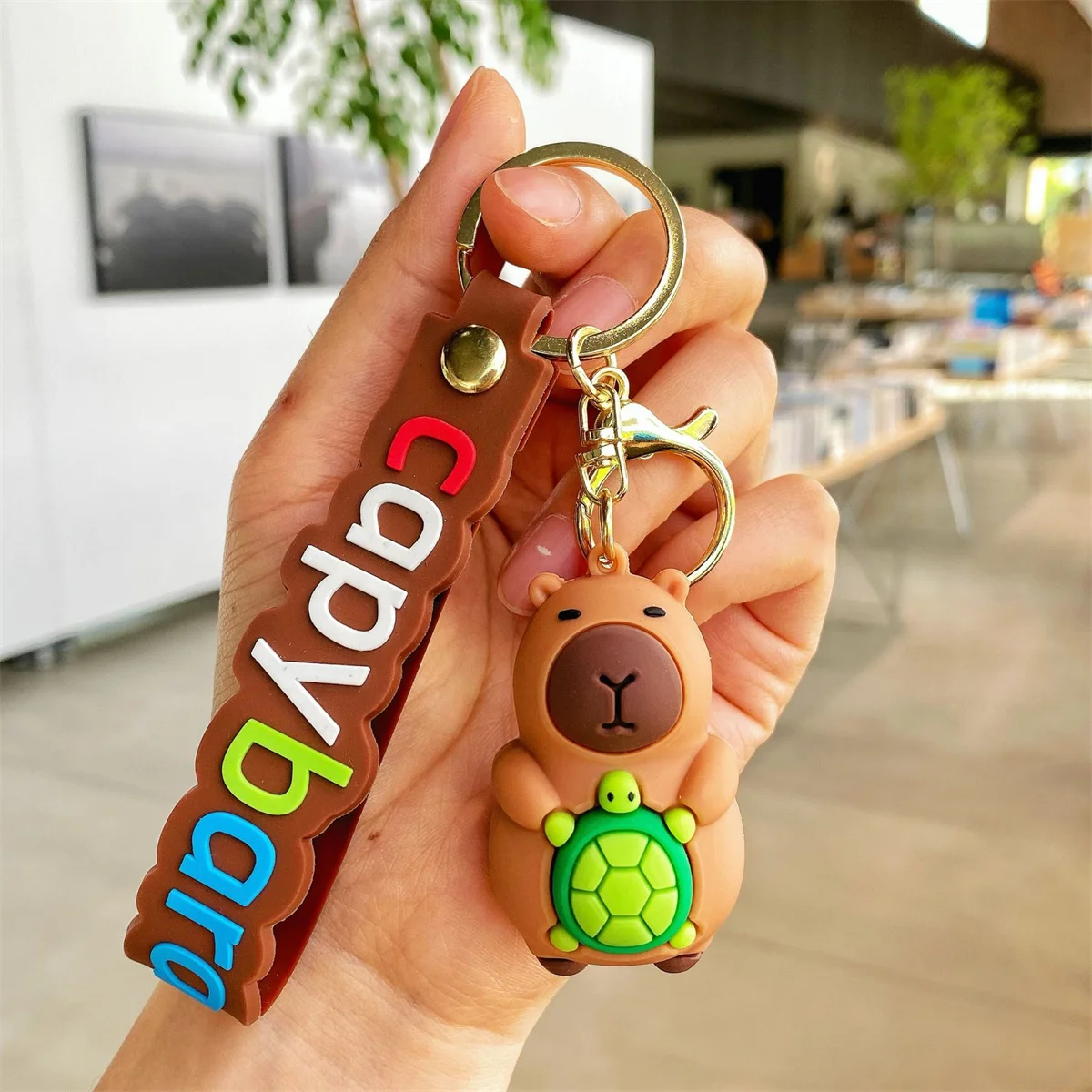 Cute Capybara Rodent PVC Pendant Keychain - Simulation Capybara with Turtle Design Anime Keyring for Cute Animal Lovers