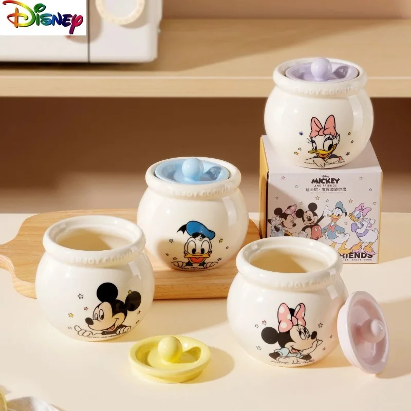 

Модная мультяшная легкая роскошная керамическая кастрюля Disney с крышкой, домашняя милая многофункциональная чаша с Микки и Дональдом Даком