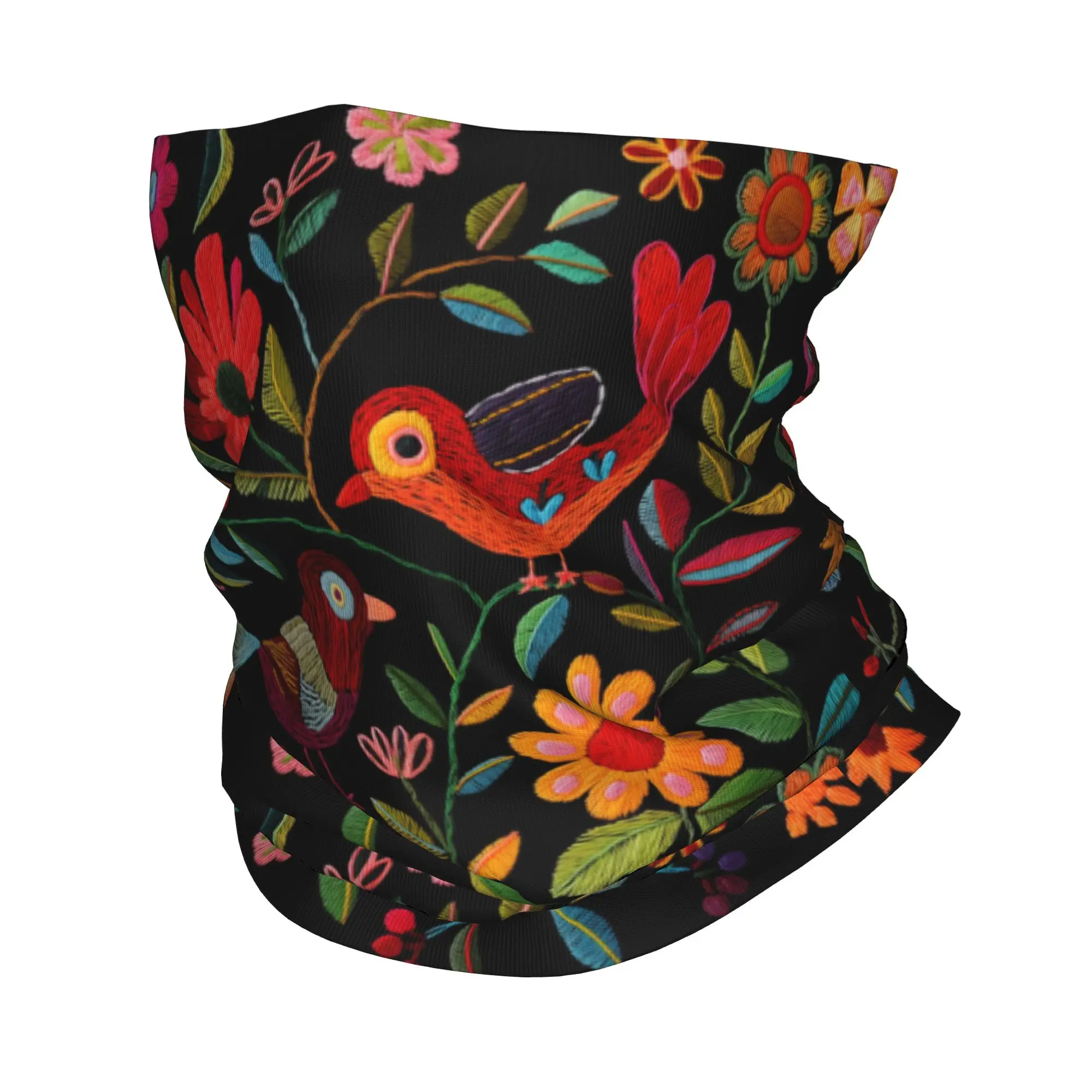 Mexican Otomi Art Birds Flowers Bandana Neck Gaiter for Hiking Running Women Men Wrap Scarf  Headband Warmer Face Scarf Cover
