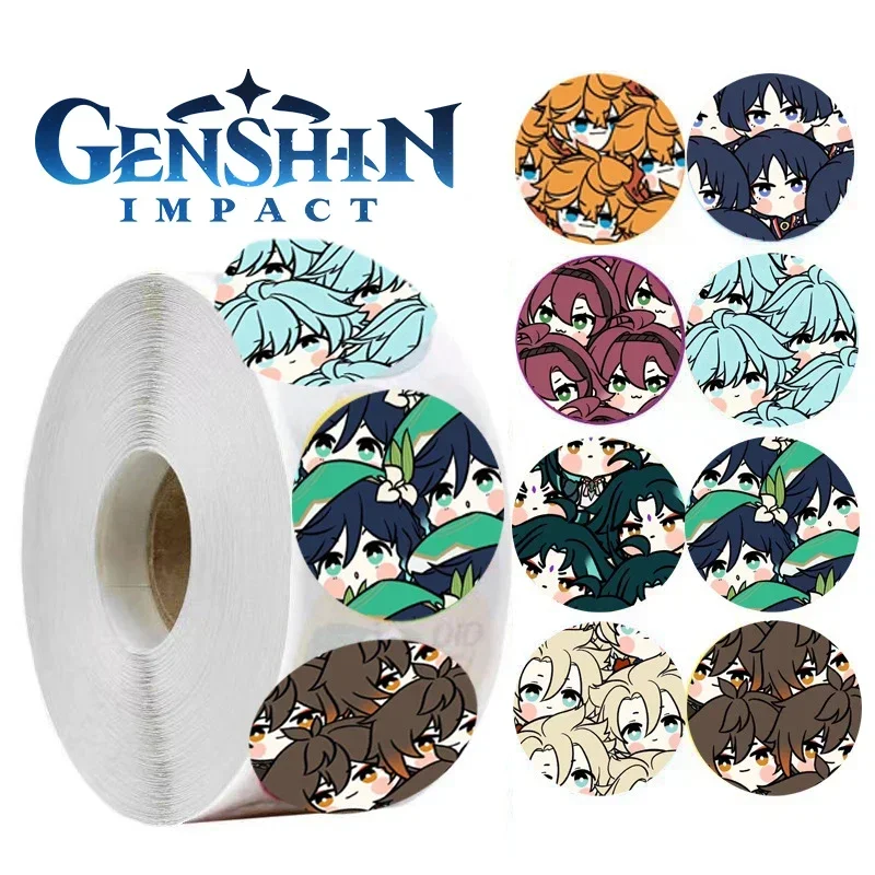 500PCS/Roll Genshin Impact Game Sealing Decal Waterproof Xiao Keqing Shotgun Kaedehara Kazuha Envelope Kawaii Stationery Sticker