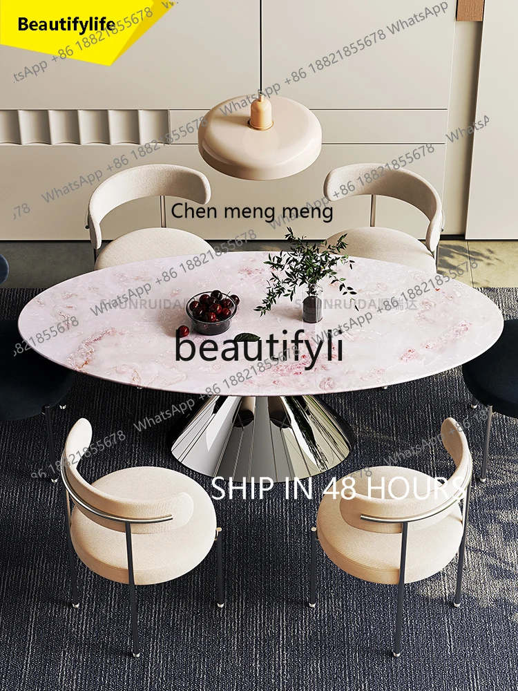 2003 Pure Natural Marble Dining Table Pink Diamond Rose Rainbow Blue Crystal Oval Luxury Stone Dining Table