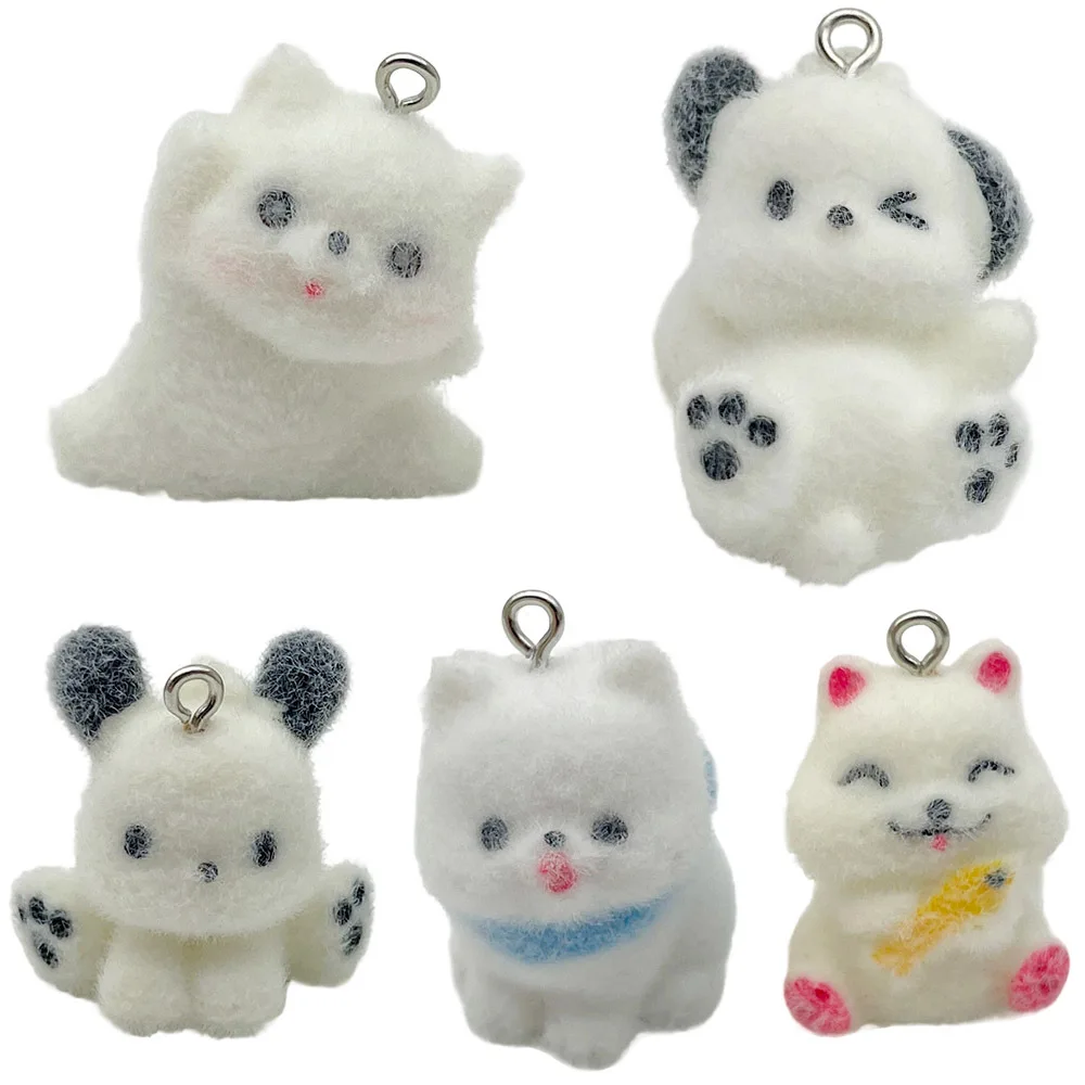 Resin Flocking 3D Creative Cute Pet Animal Figurine DIY Miniature Landscape Decoration Keychain Mobile Phone Pendant