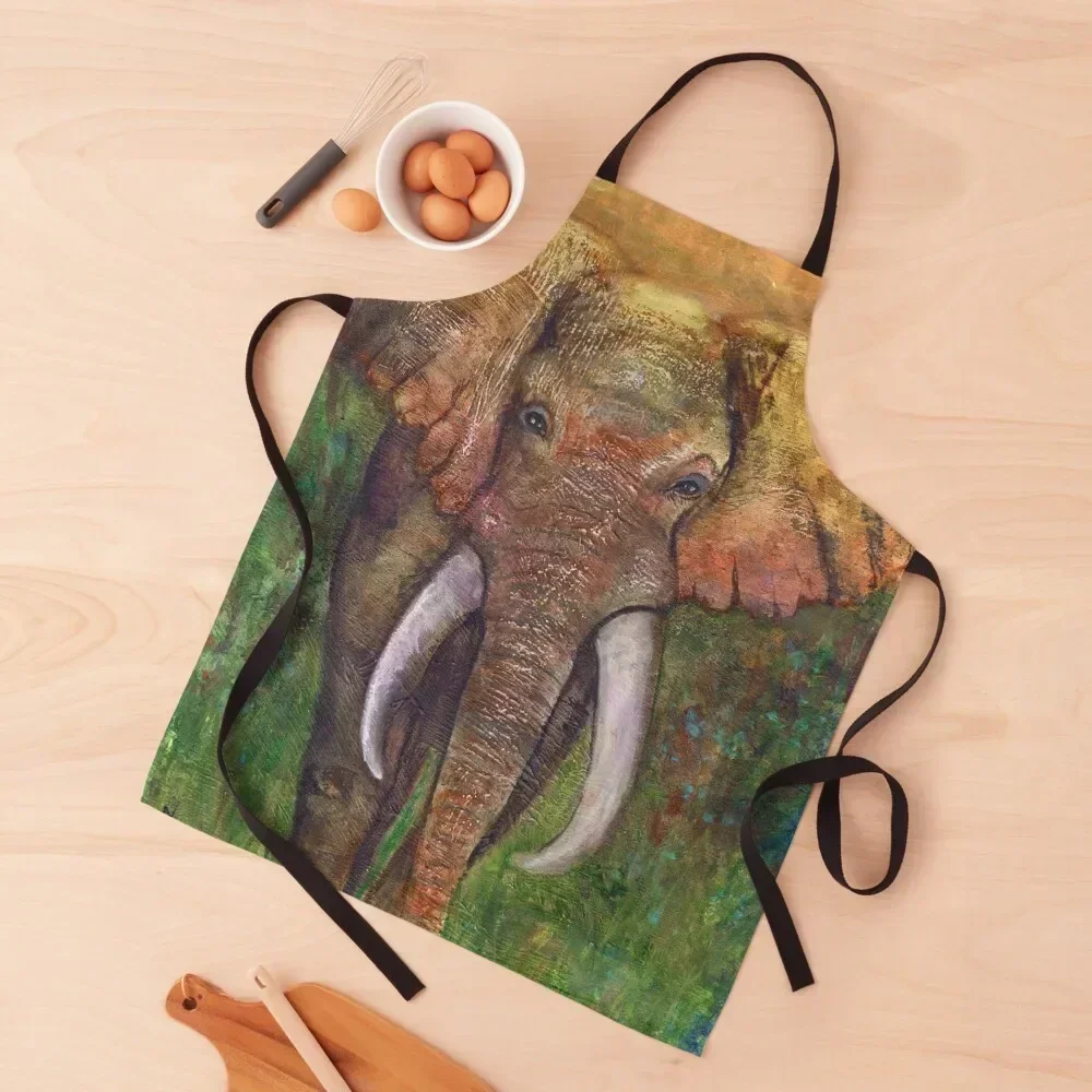 

Yellow Elephant, African Animal Original Art, Contemporary Art, Elephant Mixed Media Artwork Apron For Woman Apron