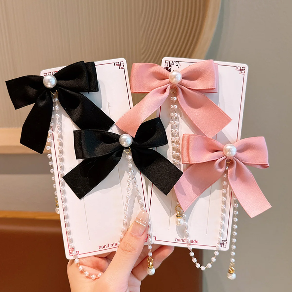 Pearl Bow Hairpin Princess Fringe Forehead Chain A Pair of Bobby Pins Sweet Cute Elegant Hair Accessories