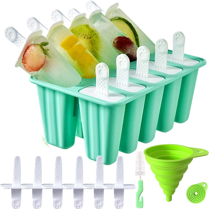 12-6 Cavities Silicone Popsicle Molds Easy Release Ice Cream Makers with  Reusable Stick & Funnel & Cleaning Brush,BPA FREE