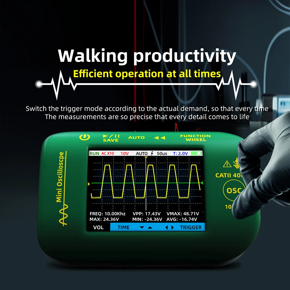 BSIDE OT2 Mini Digital Oscilloscope Multimeter RMS 48MS/s Sampling Rate 10MHZ Analog Bandwidth Data Storage Signal Generator