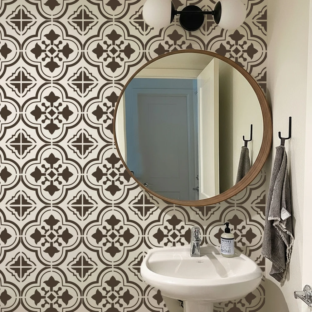 

Большие настенные трафареты для рисования на плитке 40 см-80 см, многоразовый шаблон для декора, марокканский стиль, винтажный пол для ванной комнаты и кухни