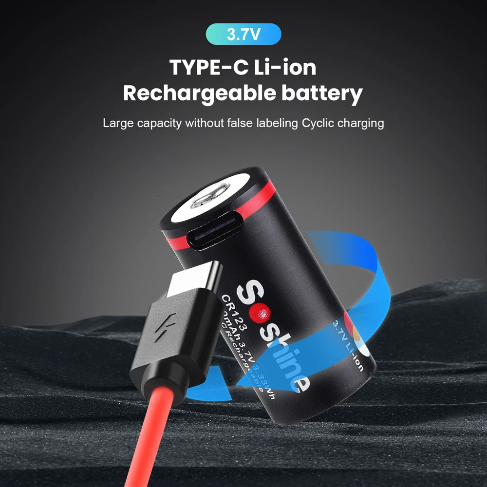 Soshine USB 3.7V Li-ion Battery 900mAh CR123 Lithium Battery 16340 Rechargeable Battery for Night Vision Smoke Alarm Flashlight