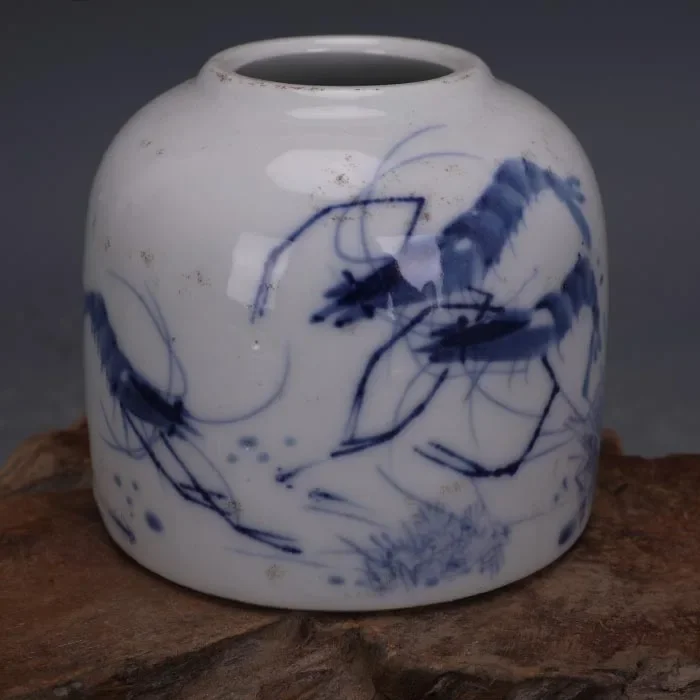 Old blue and white water bottle, Fish and Shrimp Illustration,#02