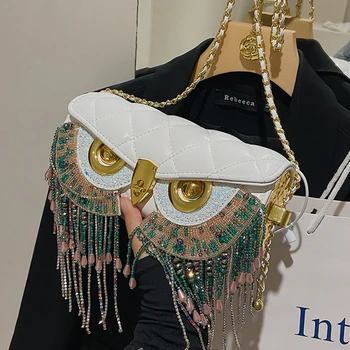 Cute Owl Bags for Women 2024 New Luxury Designer Handbag Fashion Tassel Crossbody Bag Leather Animal Print Shoulder Bag Woman