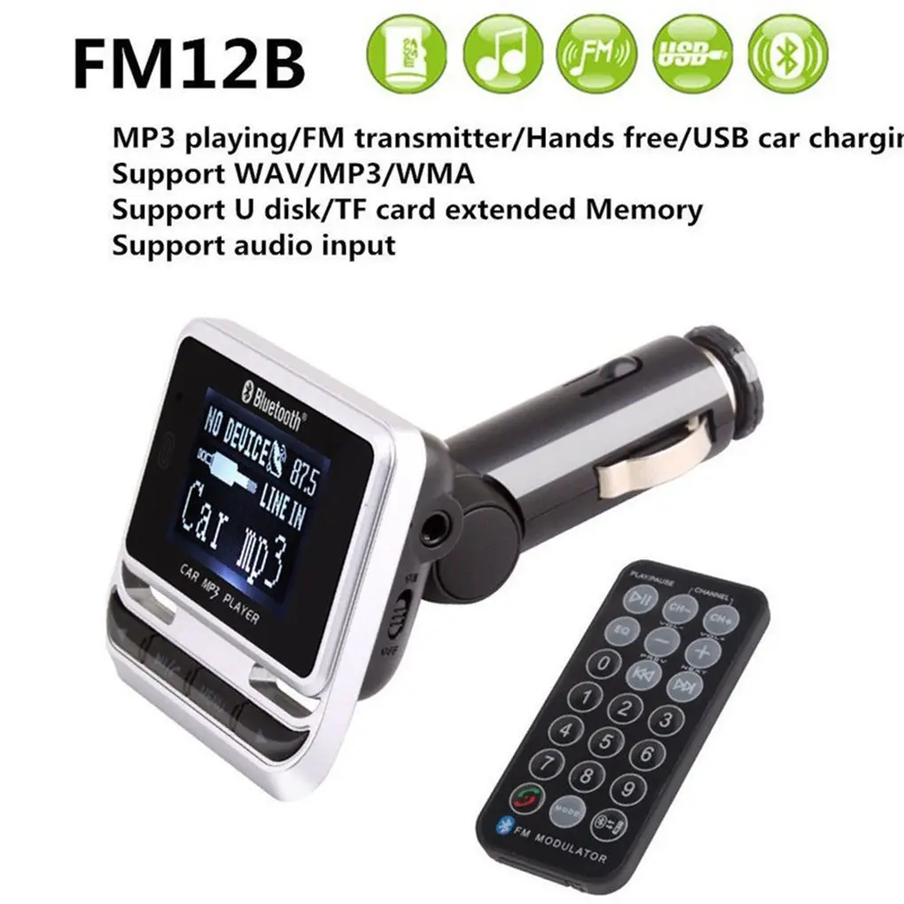 

FM12B 1 44 Inch LCD Bluetooth Car MP3 Player Handsfree Wireless FM Transmitter Radio Adapter USB Car Charger Remote Control