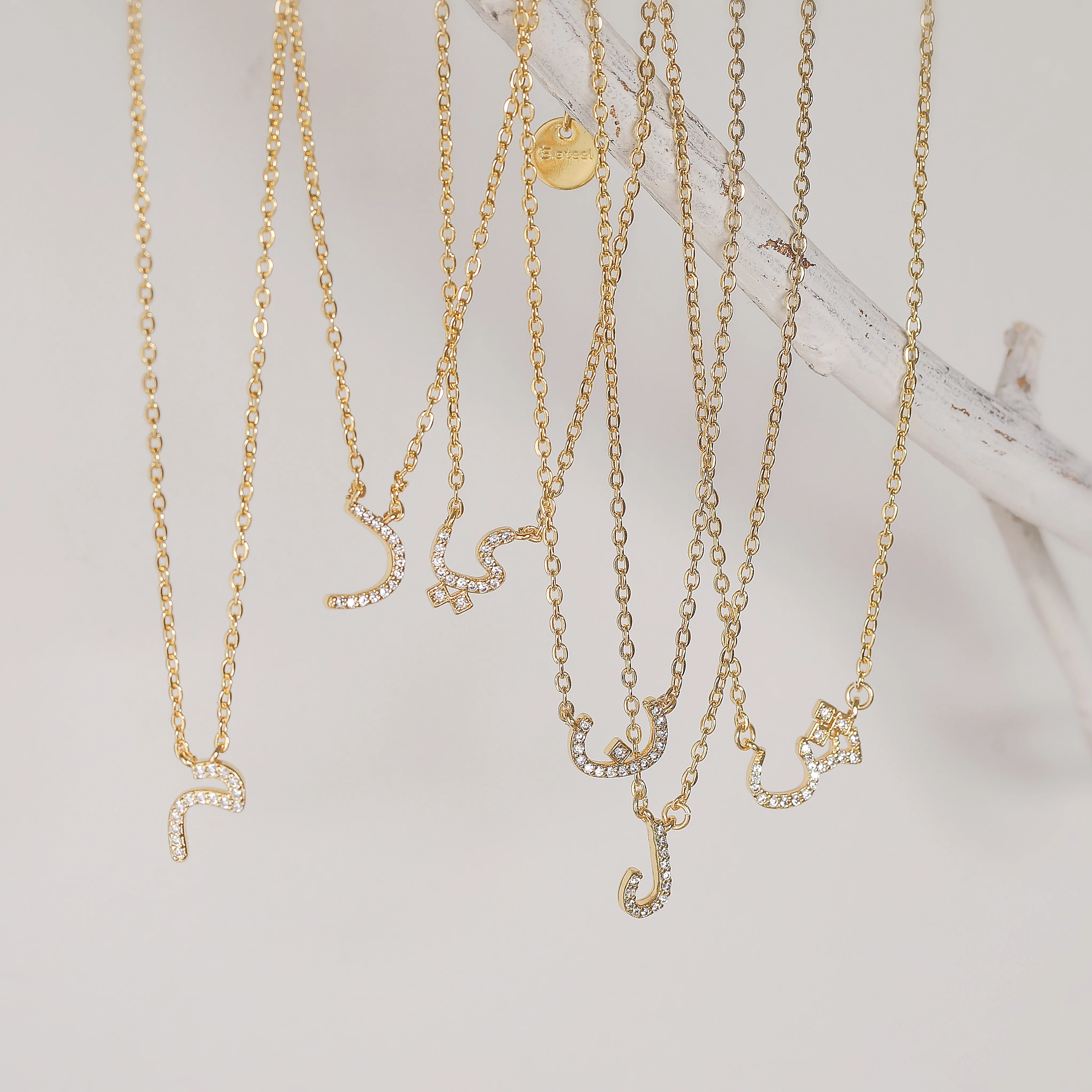 HECHENG,High Quality Gold Color Fashion Women Jewelry Minimal Micro Paved CZ Cute Arabic Letter Alphabet Necklace 1 Pc