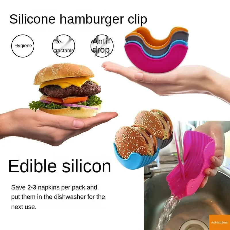 Kitchen Accessories Silicone Hamburger Holder Non-contact Food Cookware Anti-dropping Fixed Box Washable Retractable Gadgets