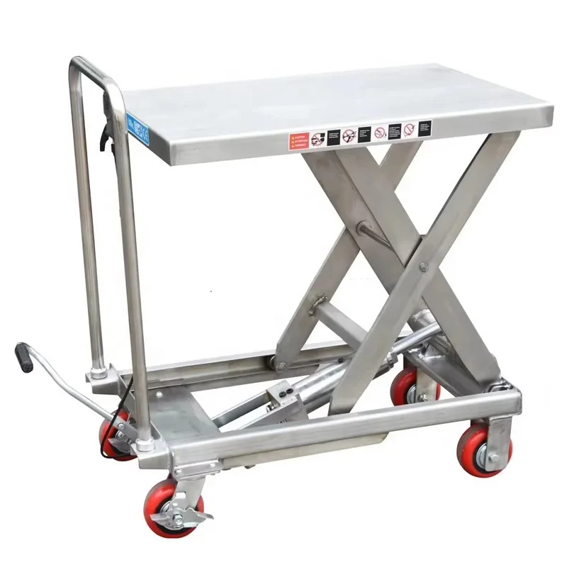 500kg Portable Manual Hydraulic Stainless Steel Scissor Lift Trolley Table Truck for Warehouse Material Handling Pro Tool