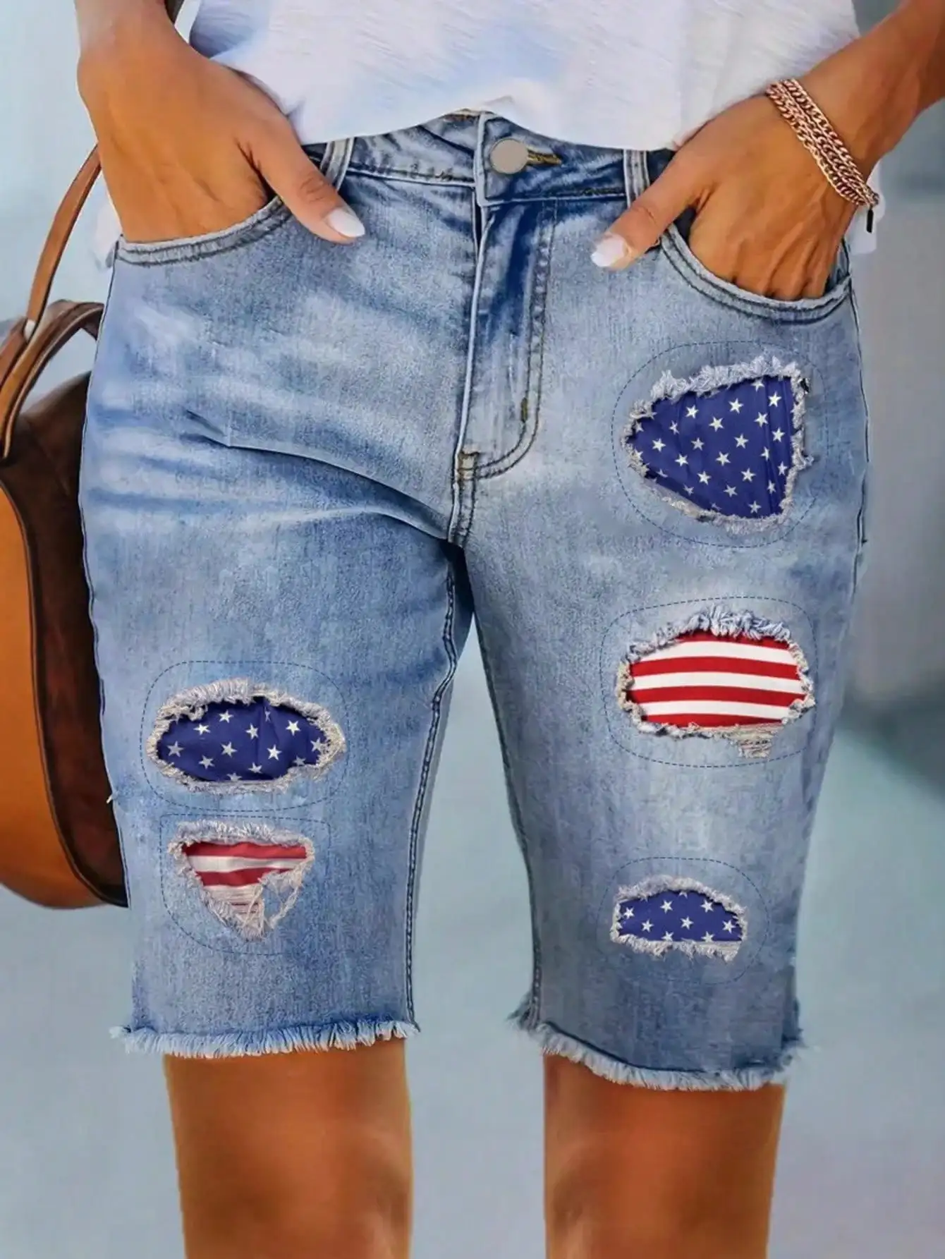 

Summer New Women's Patchwork Denim Capri Pants