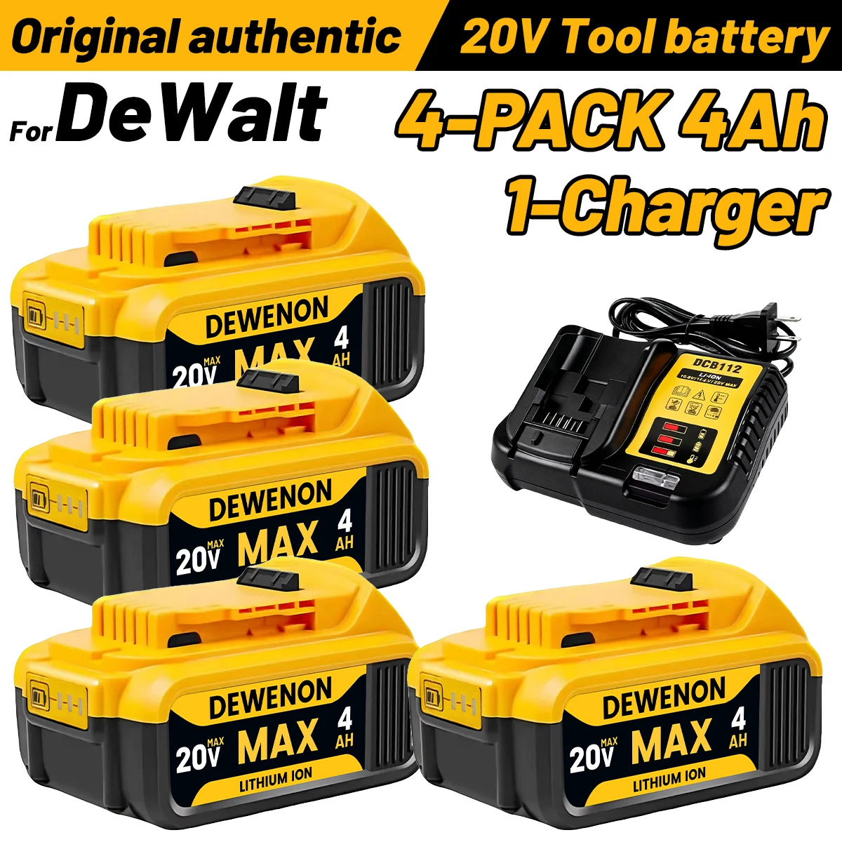 

4.0Ah 20V Battery Compatible For DeWalt power Tools Tool Lithium-ion DC200 DC204 DC205 DC206 18V Lithium Battery Replacement