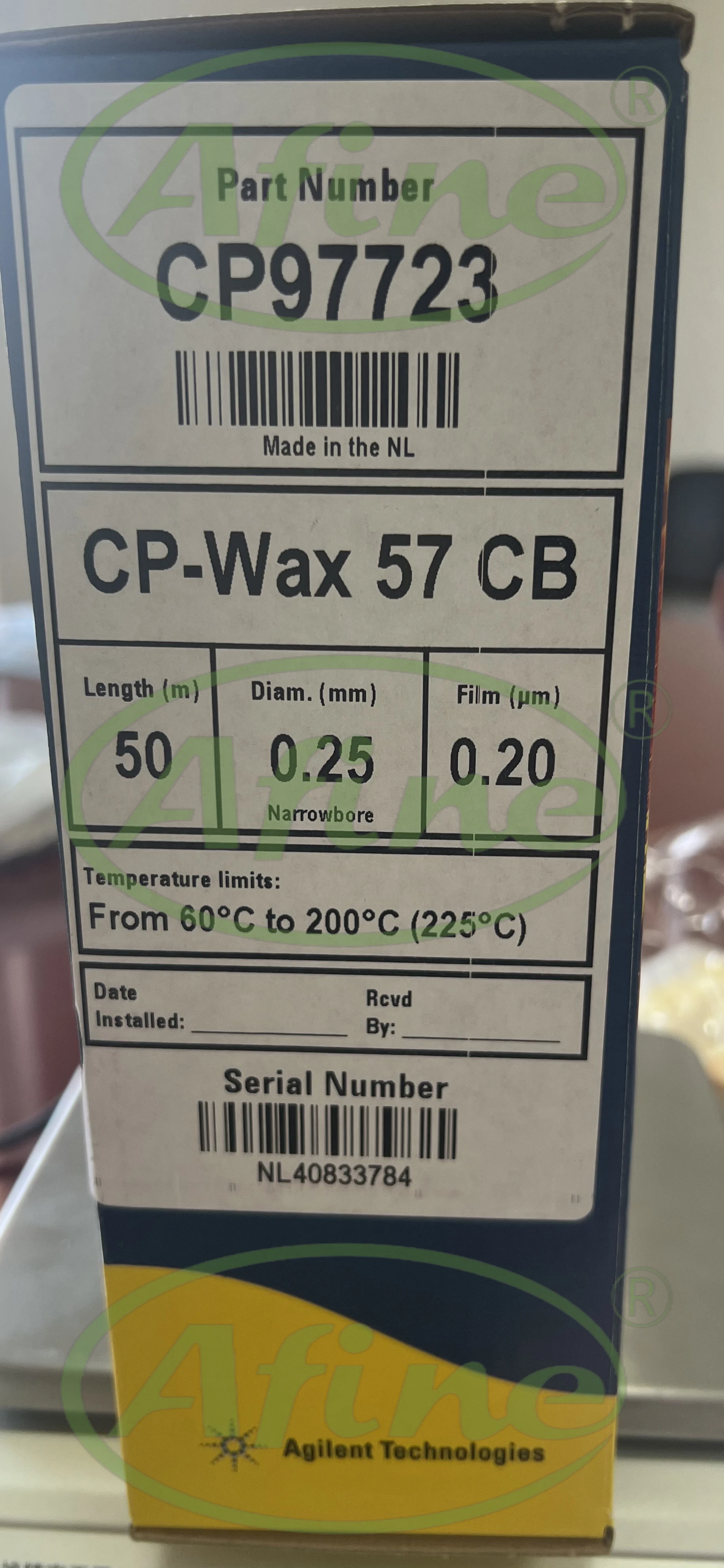 

AFINE J&W CP-Wax 57 CB Columns,CP97723,50 m, 0.25 mm, 0.20 μm, 7-inch Rack for Agilent 5890,6890,7820,7890,8860,8890