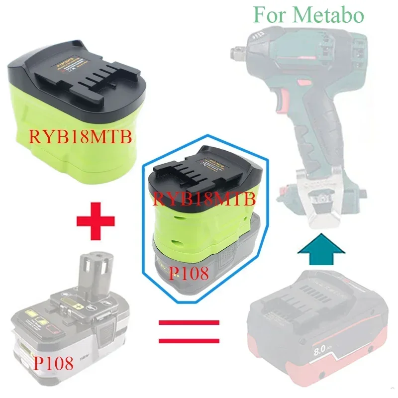 

RYB18MTB Battery Converter Adapter for Ryobi Lithium P103 P108 Batteries To for Metabo 18V Li-ion Battery for Metabo Li-ion Tool