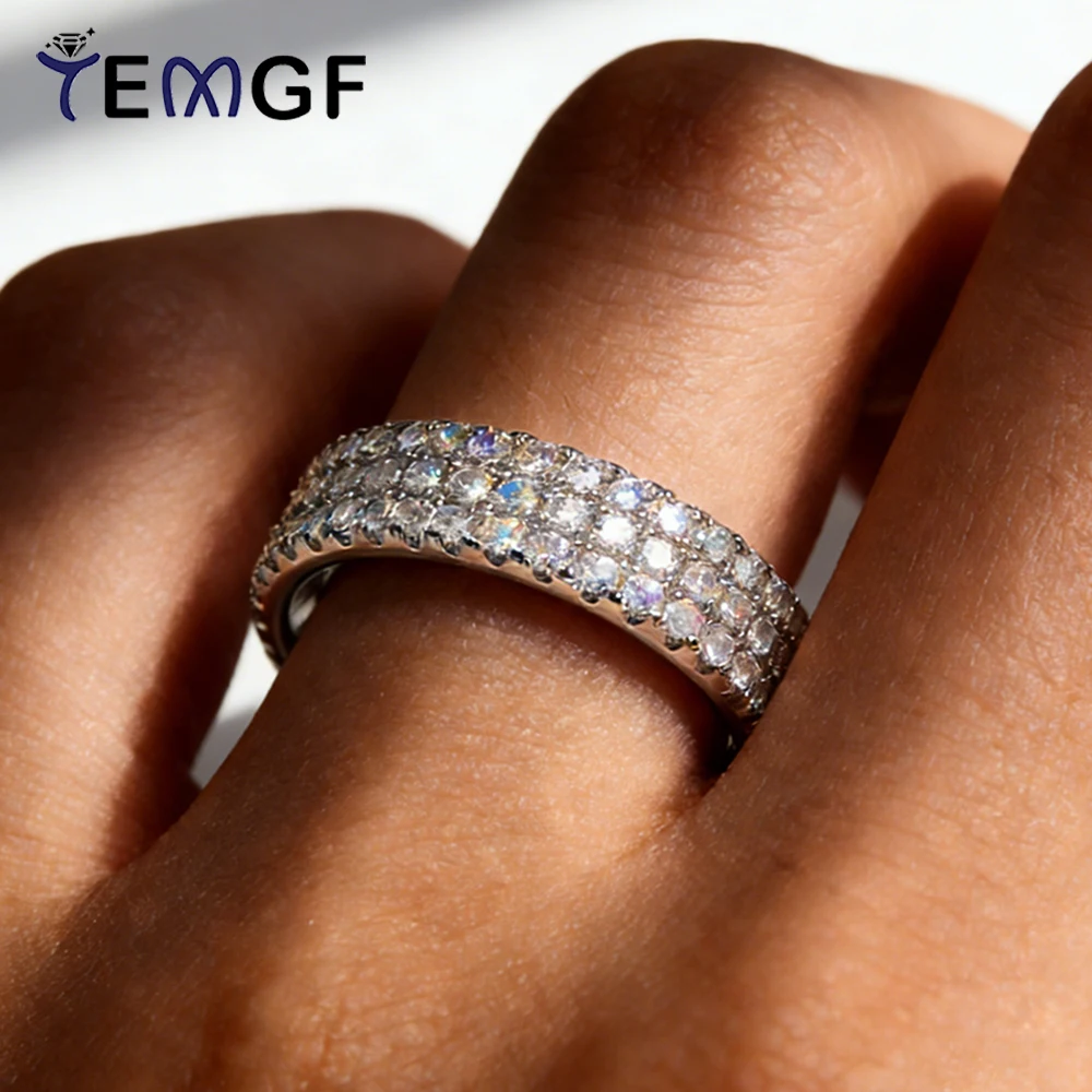 

TEMGF Full 1.5mm Moissanite Ring 925 Sterling Sliver Couple Rows Ring With GRA Woman Man Party Fashion Sparkling Fine Jewelry
