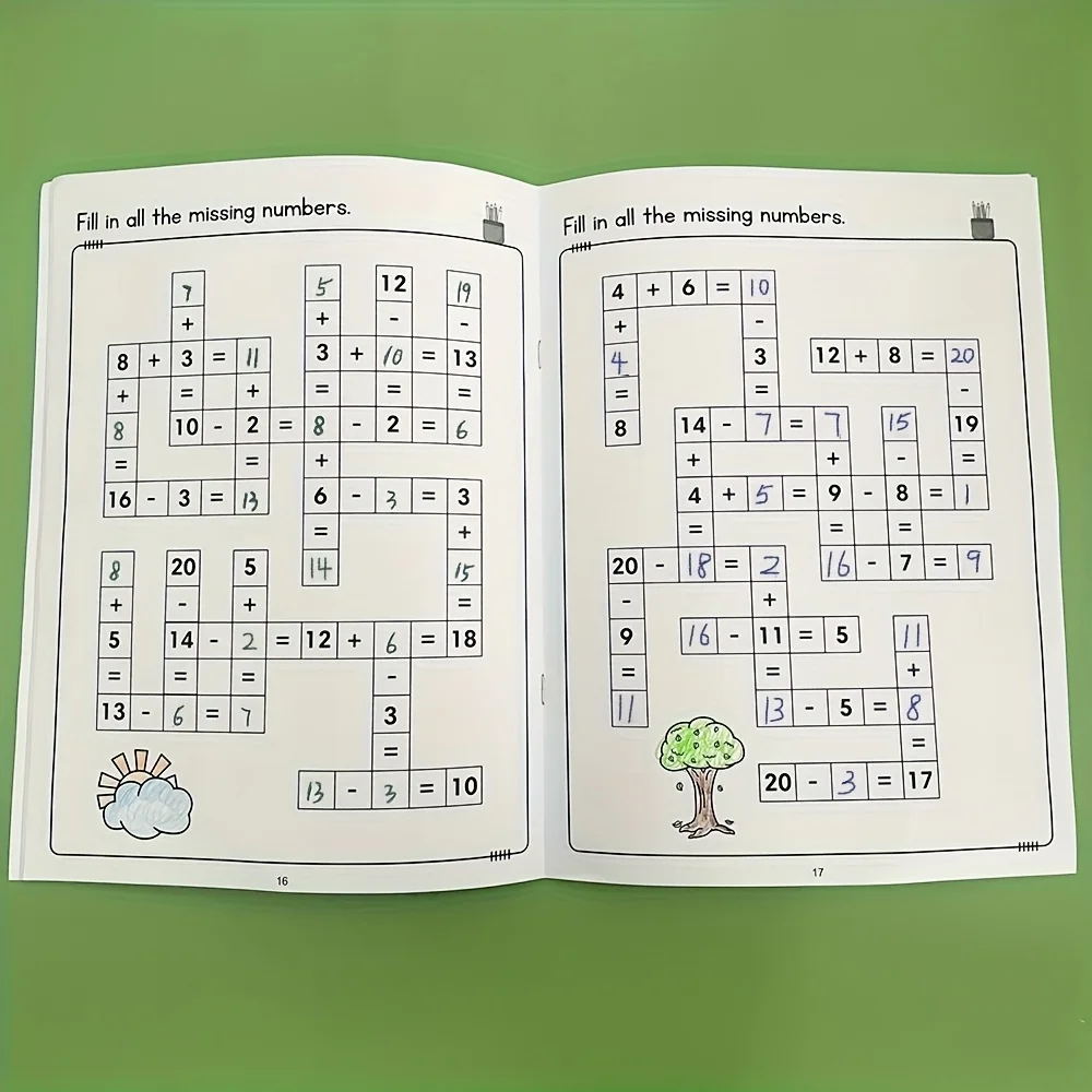 Quaderno di esercizi di matematica per bambini, quaderno di esercizi di addizione e sottrazione, quaderno di esercizi per l'apprendimento precoce, aiuto per il miglioramento della matematica, giocattolo con cruciforme matematica per bambini, libri educativi, Natale, compleanno, regali di Halloween