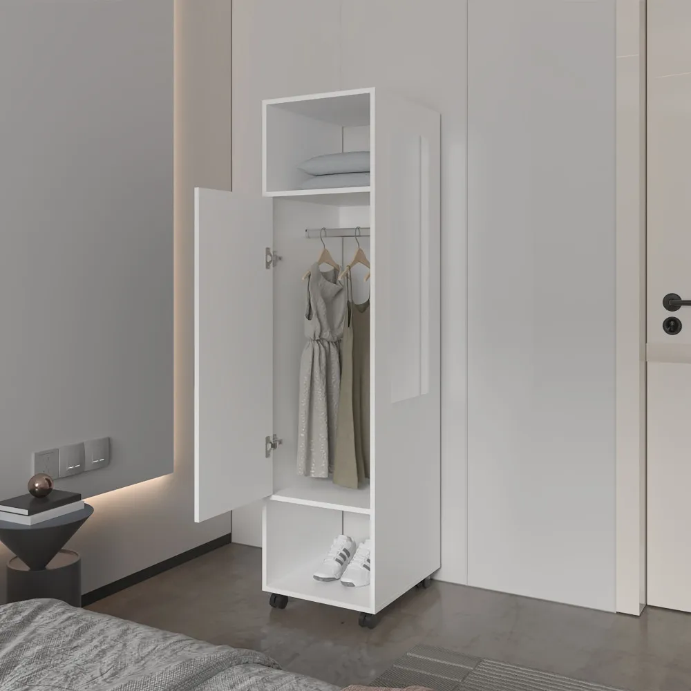 Summit Wardrobe in Melamine with Mirror Door and Open Storage Drawers Ideal Closet for Bedroom Wardrobes